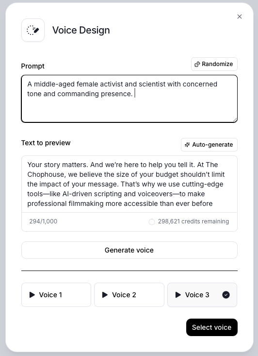 Voice cloning options